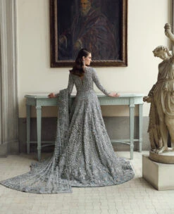 Pakistani Bridal Dress In Blue Grey Gown Dupatta Style -LuxPak Bridal Studio Store PremiumPakistaniBridalDressinBlueGreyGownDupattaStyle