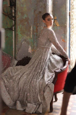 Pakistani Bridal Dress In Grey Pishwas Lehenga Style -LuxPak Bridal Studio Store PremiumPakistaniBridalDressinGreyPishwasLehengaStyle