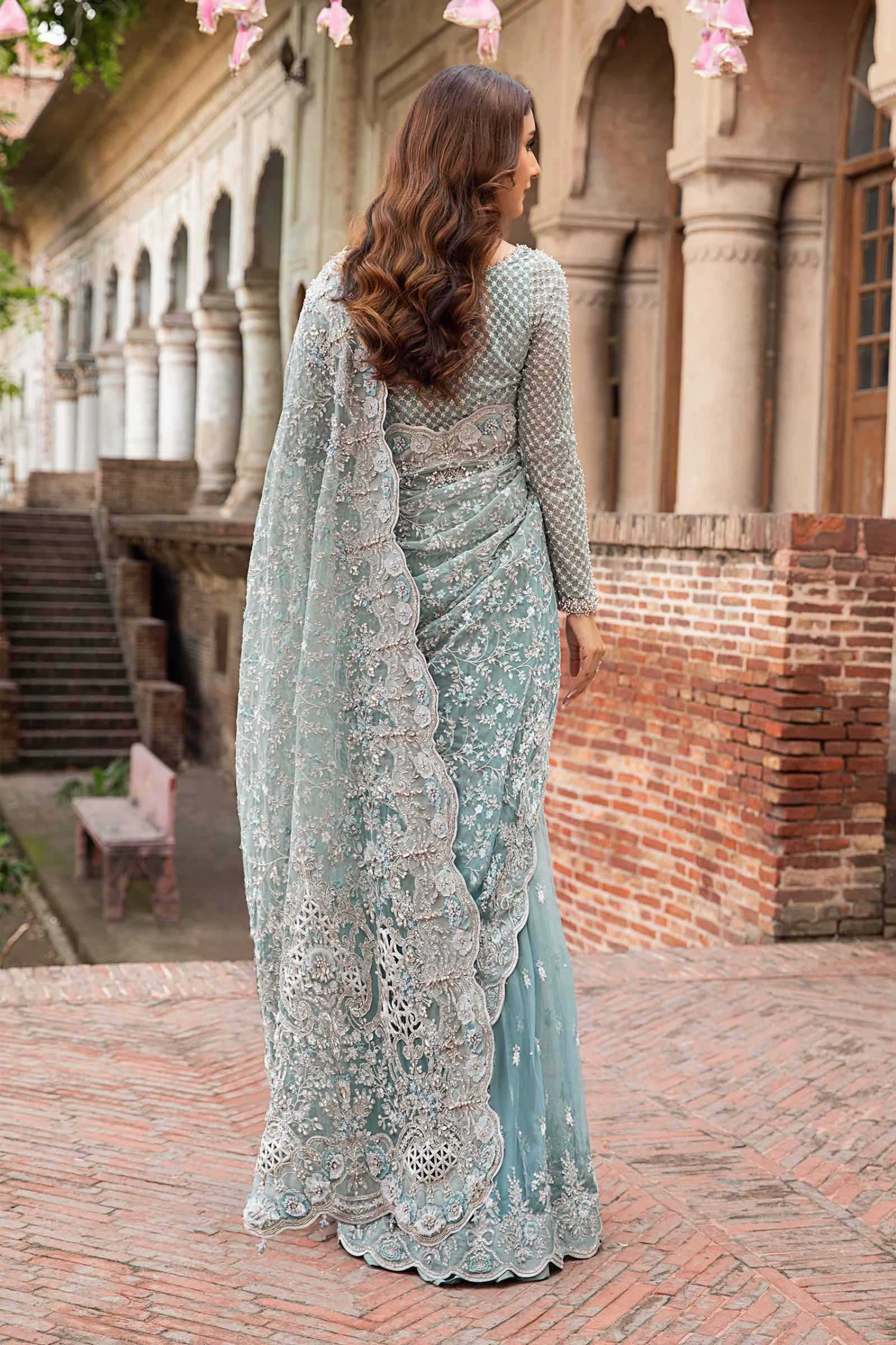 Pakistani Bridal Dress In Ice Blue Wedding Saree Style 4 Pakistani Bridal Dress In Ice Blue Wedding Saree Style - Image 2