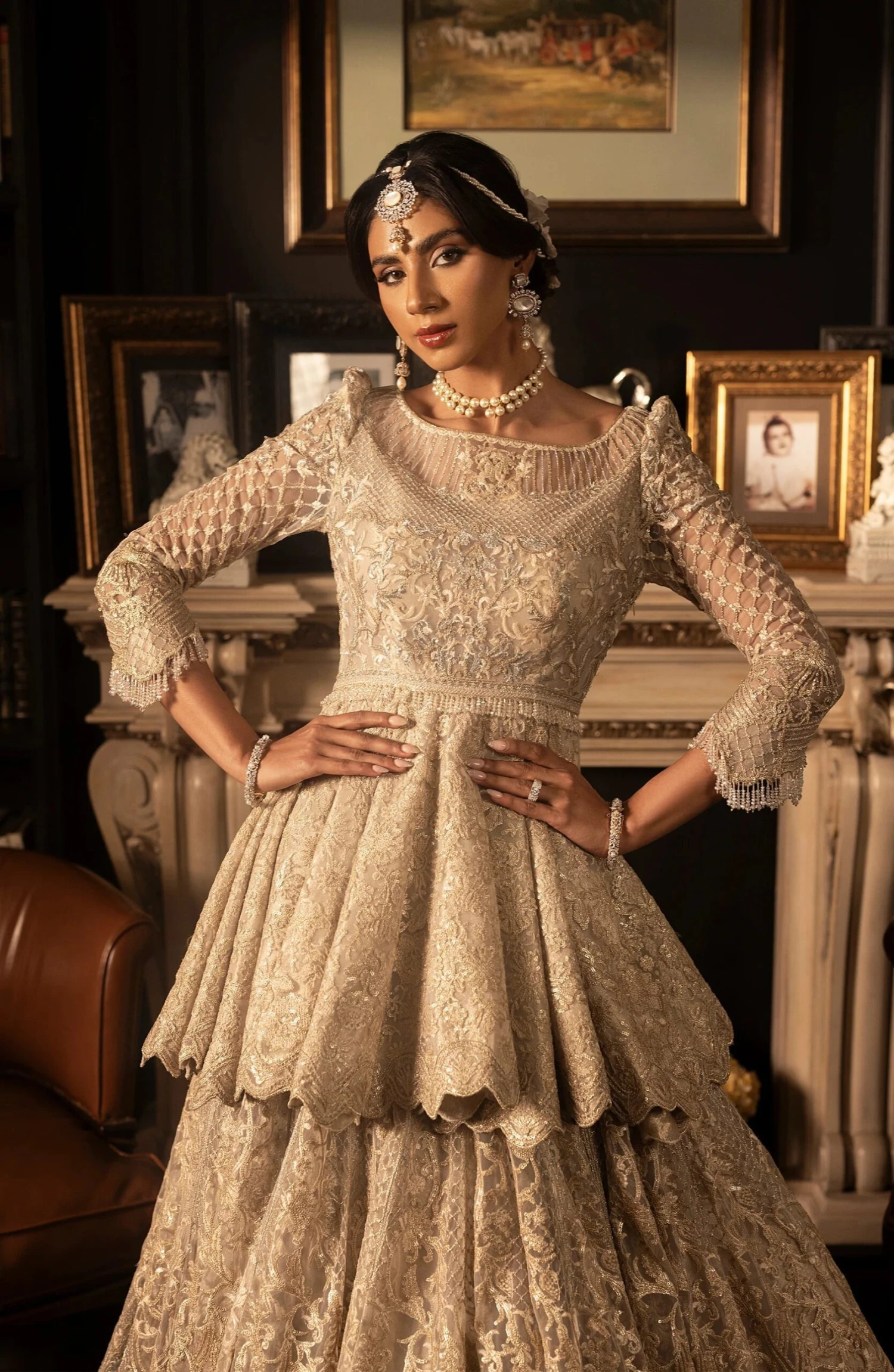 Pakistani Bridal Dress In Ivory Peplum Lehenga Style 4 Pakistani Bridal Dress In Ivory Peplum Lehenga Style - Image 2