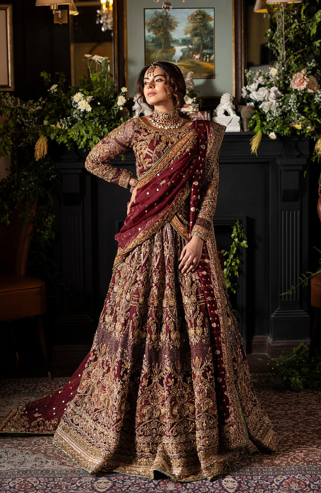Pakistani Bridal Dress In Maroon Lehenga Choli Style 7 Pakistani Bridal Dress In Maroon Lehenga Choli Style - Image 5
