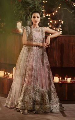 Pakistani Bridal Dress In Pink Open Gown Lehenga Style -LuxPak Bridal Studio Store PremiumPakistaniBridalDressinPinkOpenGownLehengaStyle
