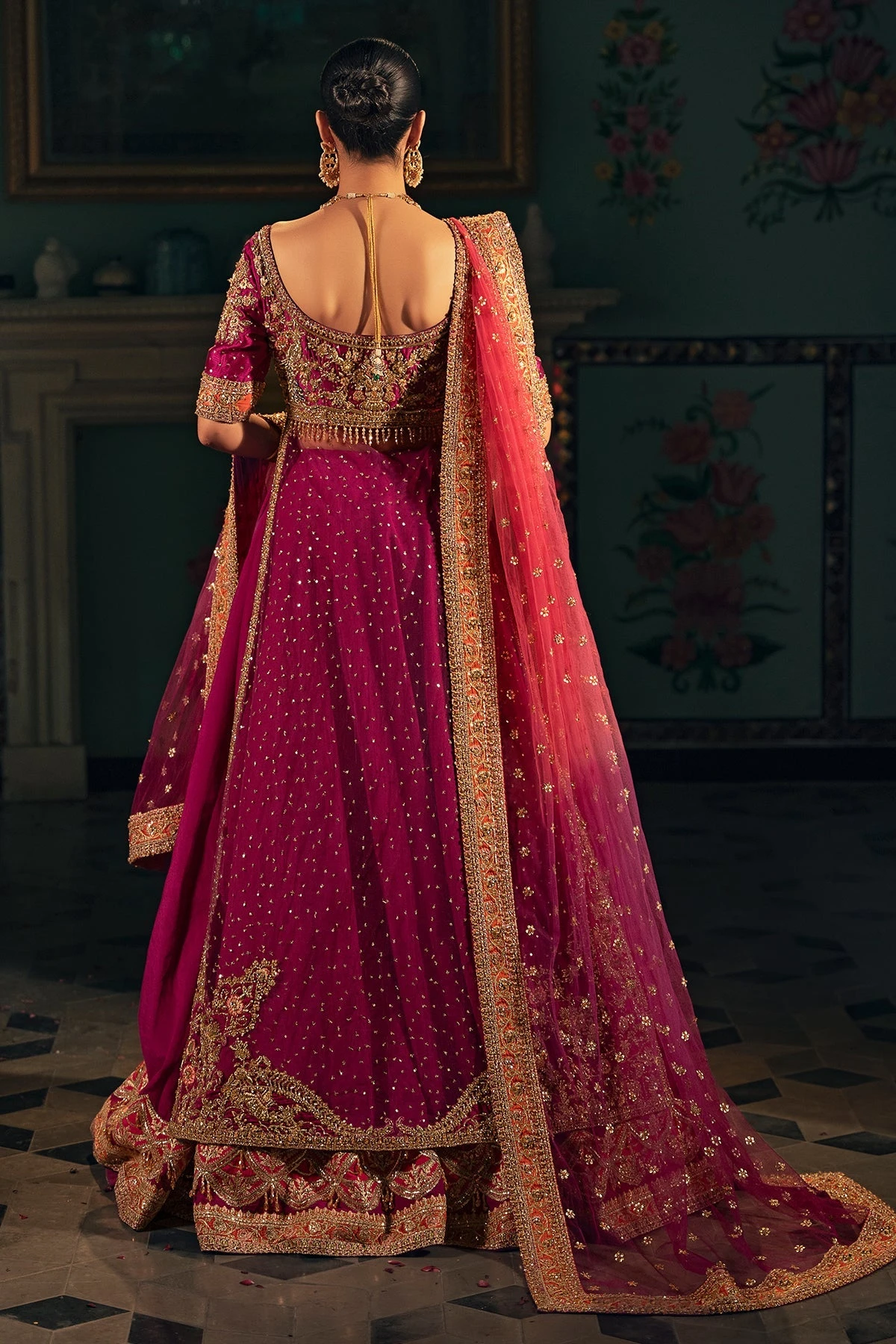 Pakistani Bridal Dress In Purple Lehenga Shirt Style 7 Pakistani Bridal Dress In Purple Lehenga Shirt Style - Image 5
