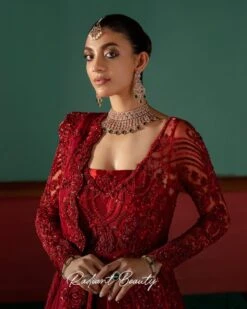 Pakistani Bridal Outfit In Red Net Wedding Gown Style -LuxPak Bridal Studio Store PremiumPakistaniBridalOutfitinRedNetWeddingGownStyle