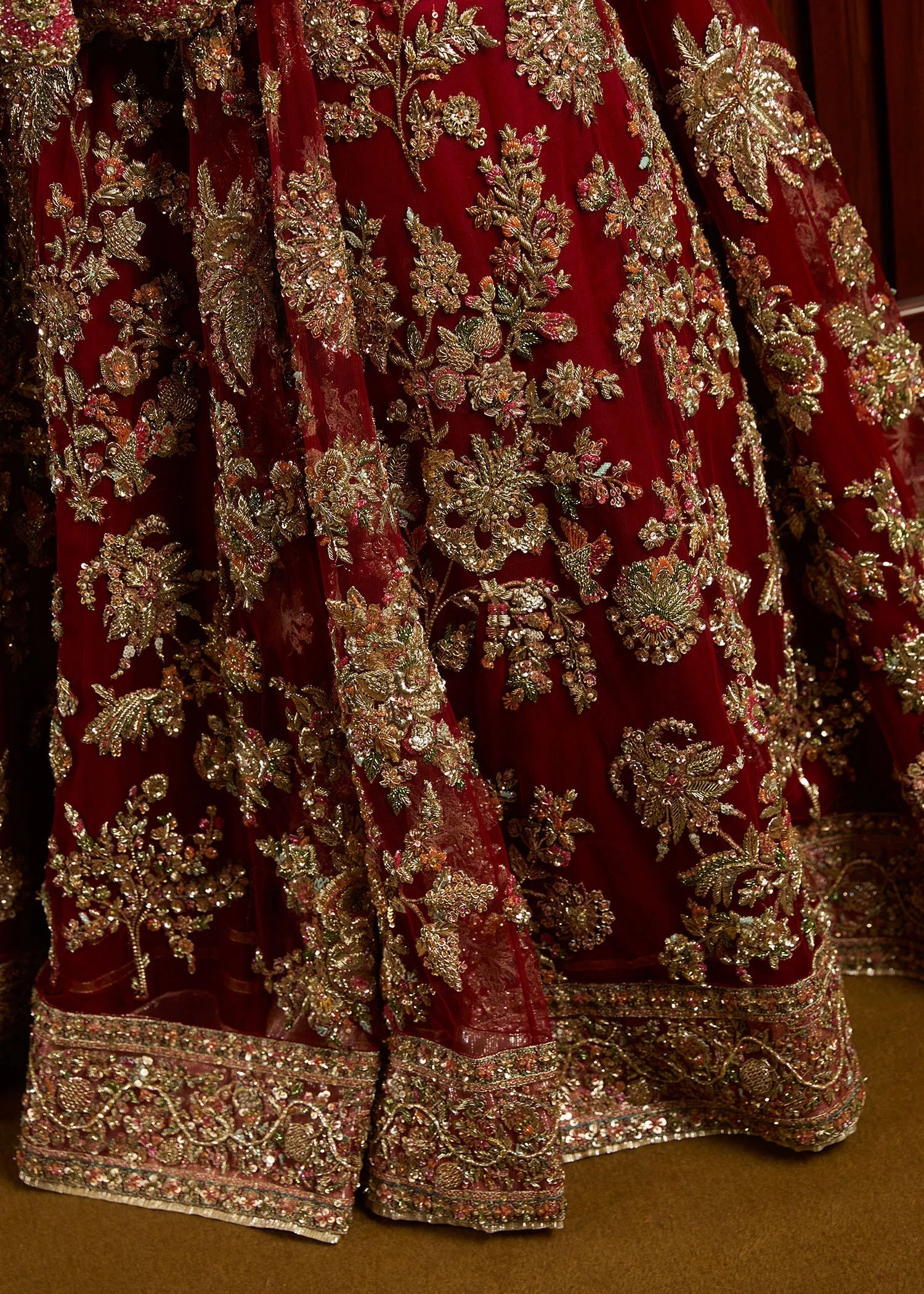 Pakistani Bridal Red Pishwas Lehenga And Dupatta Dress 7 Pakistani Bridal Red Pishwas Lehenga And Dupatta Dress - Image 5