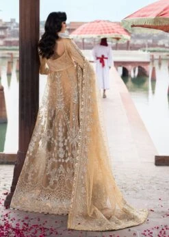 Pakistani Wedding Dress In Golden Pishwas Frock Style -LuxPak Bridal Studio Store PremiumPakistaniWeddingDressinGoldenPishwasFrockStyle