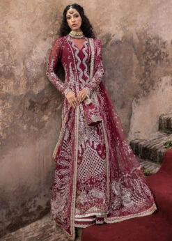 Pakistani Wedding Dress In Maroon Kameez Sharara Style -LuxPak Bridal Studio Store PremiumPakistaniWeddingDressinMaroonKameezShararaStyle