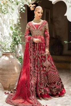 Open Gown With Lehenga Dupatta Pakistani Bridal Dress -LuxPak Bridal Studio Store RedOpenGownwithLehengaDupattaPakistaniBridalDress