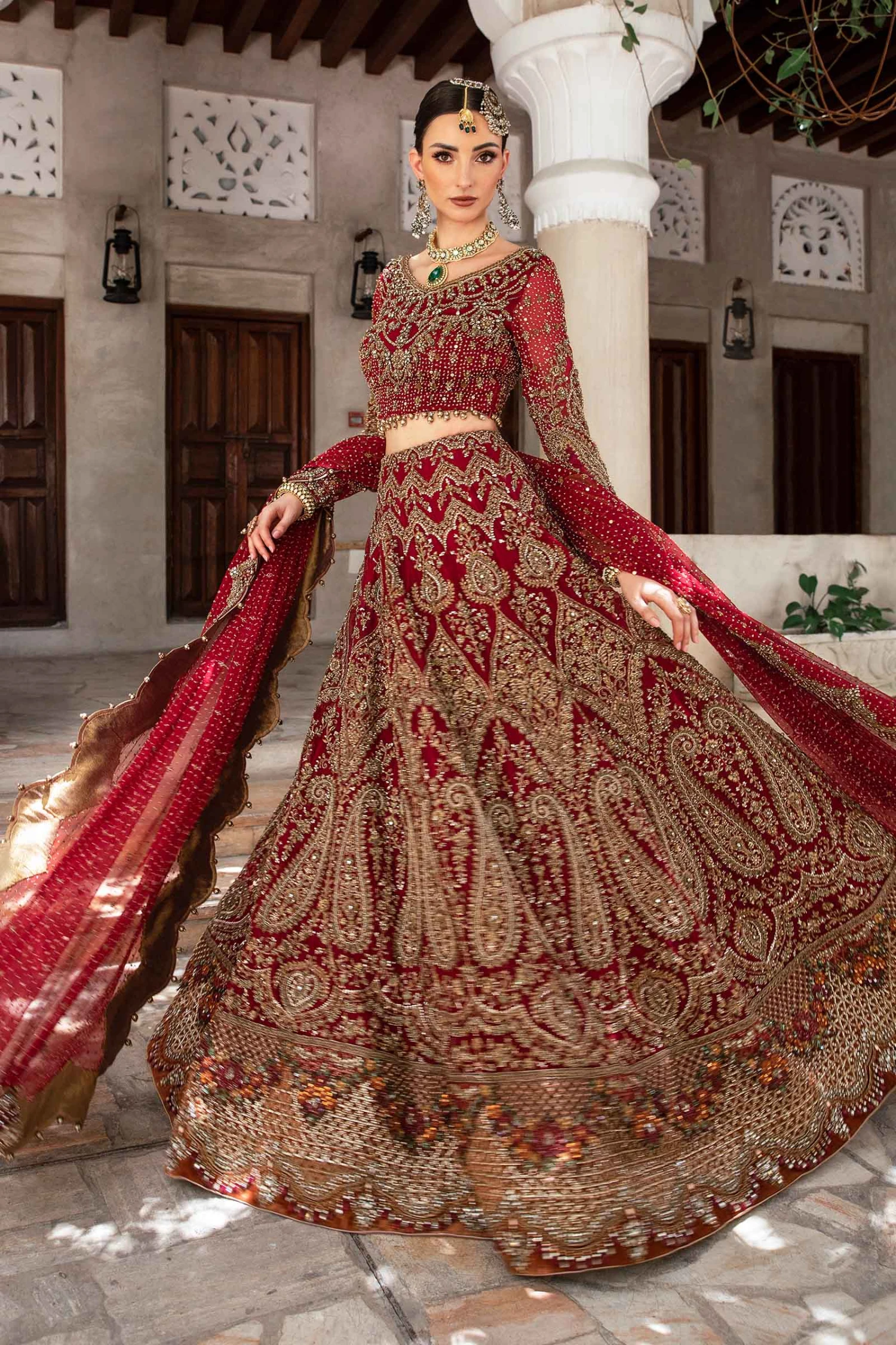 Royal Red Pakistani Bridal Dress In Lehenga Choli Style 8 Royal Red Pakistani Bridal Dress In Lehenga Choli Style - Image 6