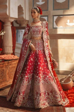Red Pakistani Bridal Dress In Royal Lehenga Choli Style