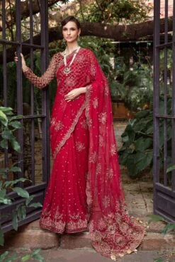 Red Pakistani Wedding Dress In Net Bridal Saree Style 12 Red Pakistani Wedding Dress In Net Bridal Saree Style -LuxPak Bridal Studio Store RedPakistaniWeddingDressinNetBridalSareeStyleOnline