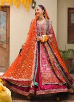 Pakistani Red Color Kalidaar Heavy Embroidered Bridal Lehenga - Image 3