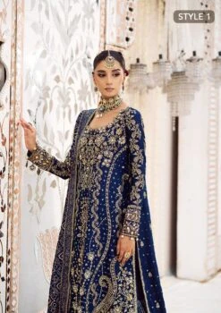 Royal Blue Embroidered Pakistani Wedding Dress In Kameez Gharara Style -LuxPak Bridal Studio Store RoyalBlueEmbroideredPakistaniWeddingKameezGhararaStyle