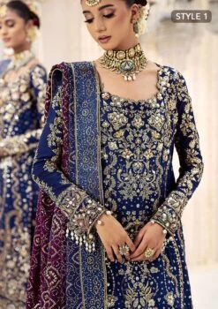 Royal Blue Embroidered Pakistani Wedding Dress In Kameez Gharara Style -LuxPak Bridal Studio Store RoyalBluePakistaniWeddingDressinKameezGhararaStyle