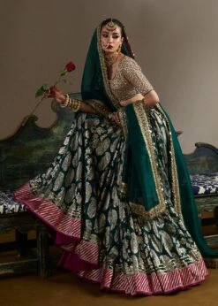 Bridal Mehndi Dress In Green Lehenga And Choli Style