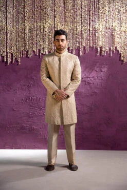 Royal Embroidered Beige Sherwani Pakistani Groom Dress -LuxPak Bridal Studio Store RoyalEmbroideredBeigeSherwaniPakistaniGroomDress