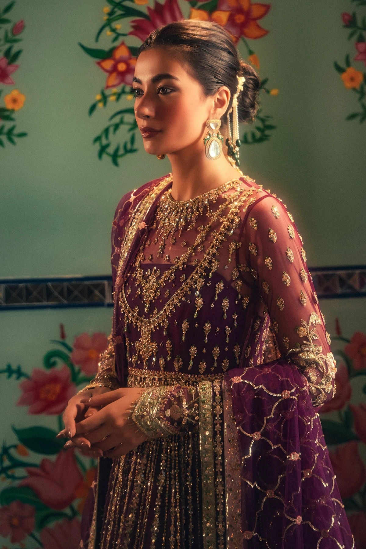 Flared Long Pishwas And Lehenga Pakistani Bridal Dress 4 Flared Long Pishwas And Lehenga Pakistani Bridal Dress - Image 2