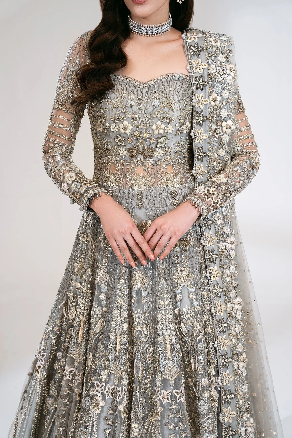 Grey Pakistani Bridal Dress In Gown And Lehenga Style 9 Grey Pakistani Bridal Dress In Gown And Lehenga Style - Image 7
