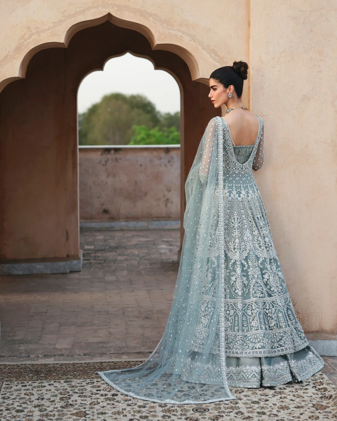 Mint Blue Pishwas Lehenga Style Pakistani Bridal Dress 7 Mint Blue Pishwas Lehenga Style Pakistani Bridal Dress - Image 5