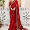 Royal Pakistani Bridal Dress In Deep Red Saree Style -LuxPak Bridal Studio Store RoyalPakistaniBridalDressinDeepRedSareeStyle