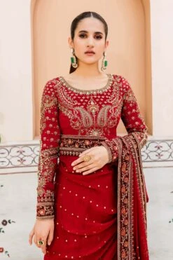 Royal Pakistani Bridal Dress In Deep Red Saree Style 9 Royal Pakistani Bridal Dress In Deep Red Saree Style -LuxPak Bridal Studio Store RoyalPakistaniBridalDressinDeepRedSareeStyleOnline