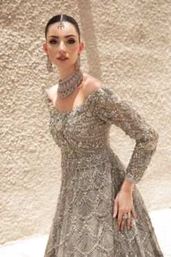 Pakistani Bridal Dress In Grey Gown And Dupatta Style 10 Pakistani Bridal Dress In Grey Gown And Dupatta Style -LuxPak Bridal Studio Store RoyalPakistaniBridalDressinGreyGownandDupattaStyle