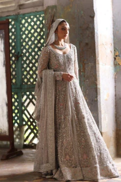 Pakistani Bridal Dress In Grey Pishwas Lehenga Style -LuxPak Bridal Studio Store RoyalPakistaniBridalDressinGreyPishwasLehengaStyle
