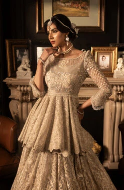 Pakistani Bridal Dress In Ivory Peplum Lehenga Style 12 Pakistani Bridal Dress In Ivory Peplum Lehenga Style -LuxPak Bridal Studio Store RoyalPakistaniBridalDressinIvoryPeplumLehengaStyle