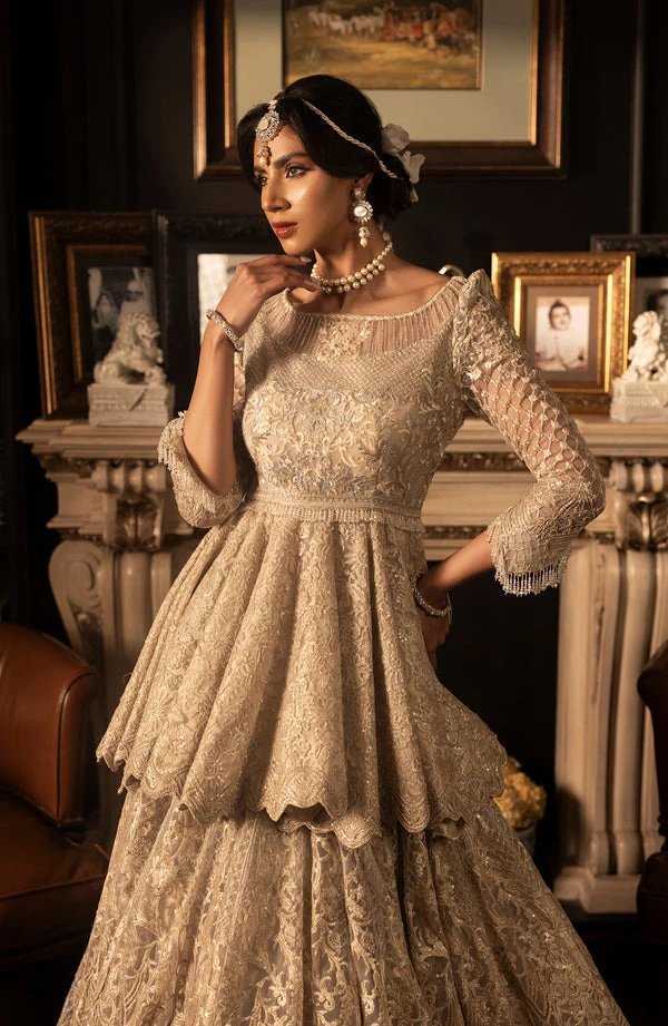 Pakistani Bridal Dress In Ivory Peplum Lehenga Style 7 Pakistani Bridal Dress In Ivory Peplum Lehenga Style - Image 5