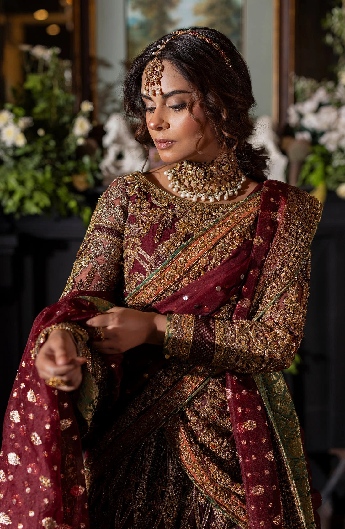 Pakistani Bridal Dress In Maroon Lehenga Choli Style 6 Pakistani Bridal Dress In Maroon Lehenga Choli Style - Image 4