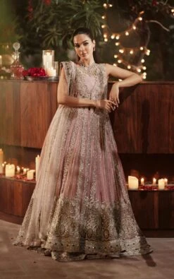 Pakistani Bridal Dress In Pink Open Gown Lehenga Style -LuxPak Bridal Studio Store RoyalPakistaniBridalDressinPinkOpenGownLehengaStyle