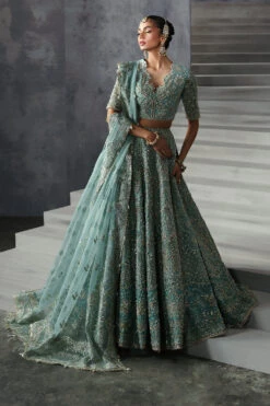 Pakistani Bridal Dress In Turquoise Choli Lehenga Style -LuxPak Bridal Studio Store RoyalPakistaniBridalDressinTurquoiseCholiLehengaStyle