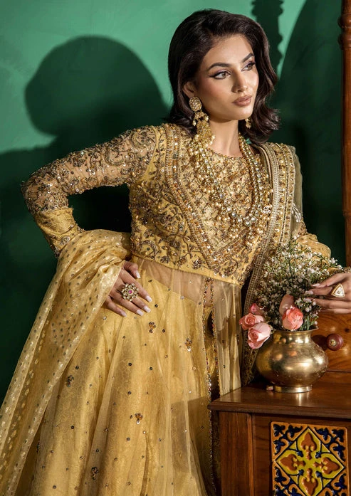 Pakistani Bridal Mehndi Dress In Yellow Pishwas Style 7 Pakistani Bridal Mehndi Dress In Yellow Pishwas Style - Image 5