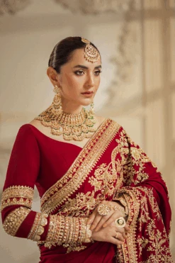 Pakistani Bridal Outfit In Red Lehenga Saree Style -LuxPak Bridal Studio Store RoyalPakistaniBridalOutfitinRedLehengaSareeStyle