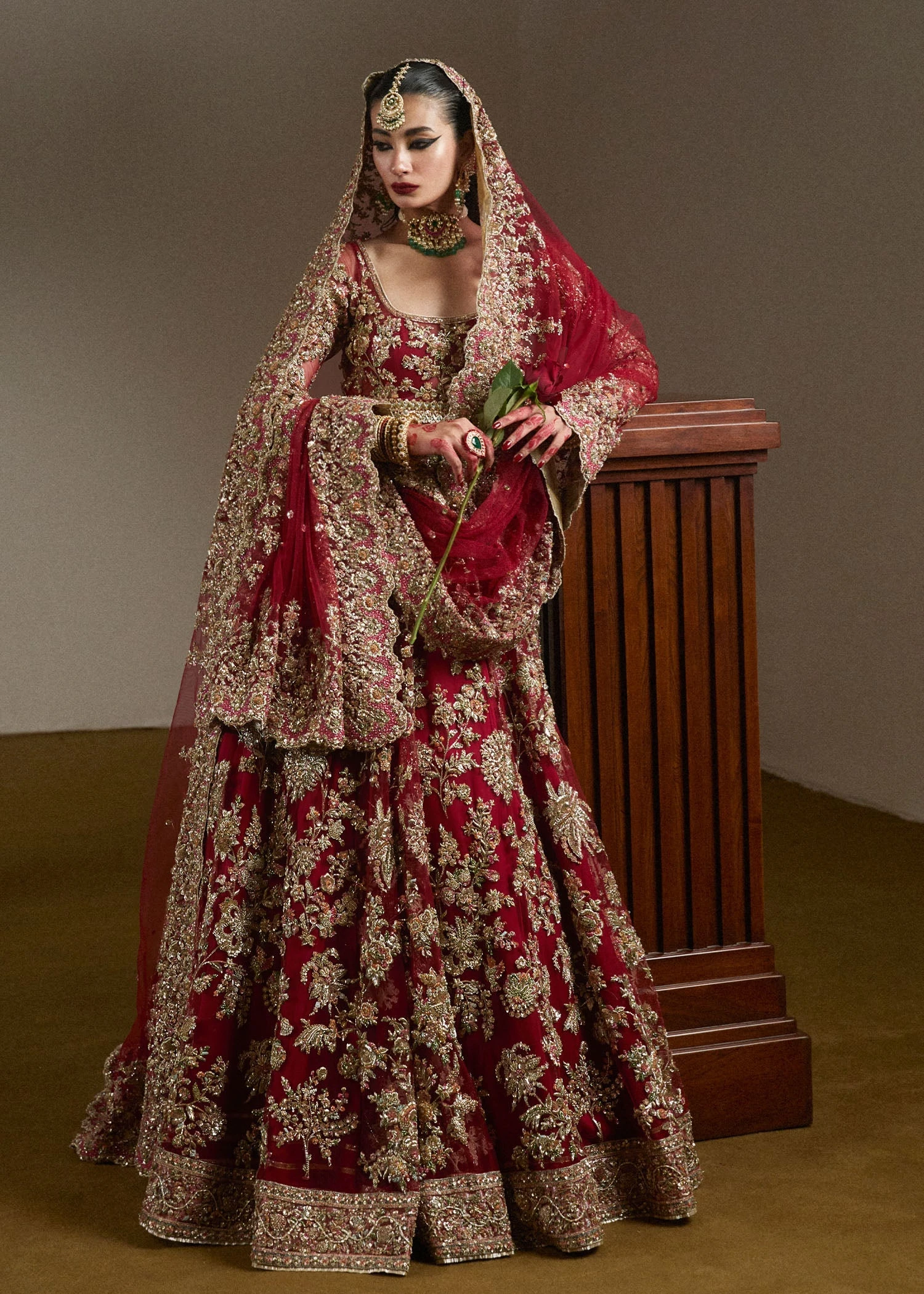 Pakistani Bridal Red Pishwas Lehenga And Dupatta Dress 4 Pakistani Bridal Red Pishwas Lehenga And Dupatta Dress - Image 2