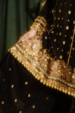 Pakistani Wedding Dress In Black Gharara Kameez Style -LuxPak Bridal Studio Store RoyalPakistaniWeddingDressinBlackGhararaKameezStyle
