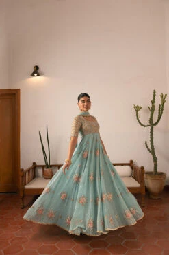 Pakistani Wedding Dress In Blue Pishwas Frock Style 11 Pakistani Wedding Dress In Blue Pishwas Frock Style -LuxPak Bridal Studio Store RoyalPakistaniWeddingDressinBluePishwasFrockStyle