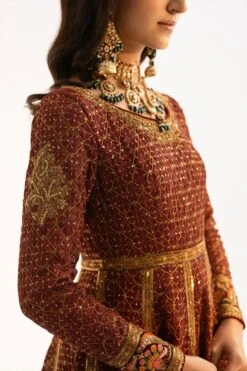Pakistani Wedding Dress In Maroon Anarkali Frock Style 9 Pakistani Wedding Dress In Maroon Anarkali Frock Style -LuxPak Bridal Studio Store RoyalPakistaniWeddingDressinMaroonAnarkaliFrockStyle