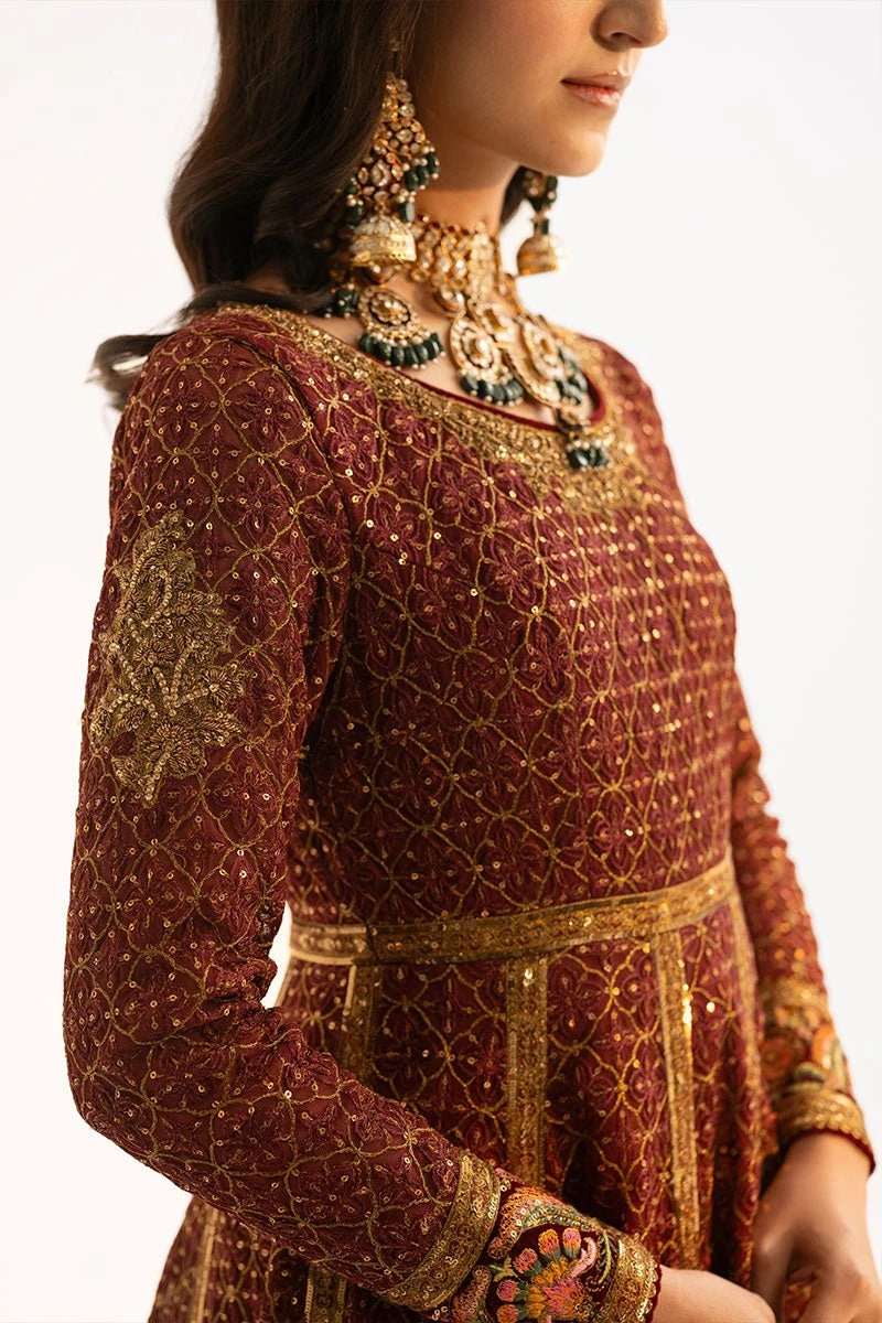 Pakistani Wedding Dress In Maroon Anarkali Frock Style 6 Pakistani Wedding Dress In Maroon Anarkali Frock Style - Image 4