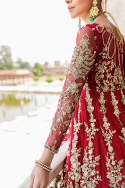 Pakistani Wedding Dress In Red Net Gown Lehenga Style 10 Pakistani Wedding Dress In Red Net Gown Lehenga Style -LuxPak Bridal Studio Store RoyalPakistaniWeddingDressinRedNetGownLehengaStyle