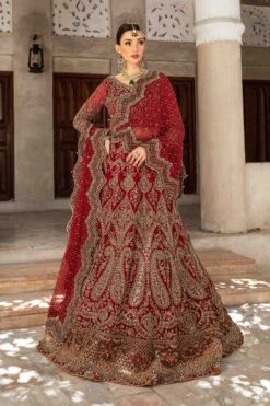 Royal Red Pakistani Bridal Dress In Lehenga Choli Style