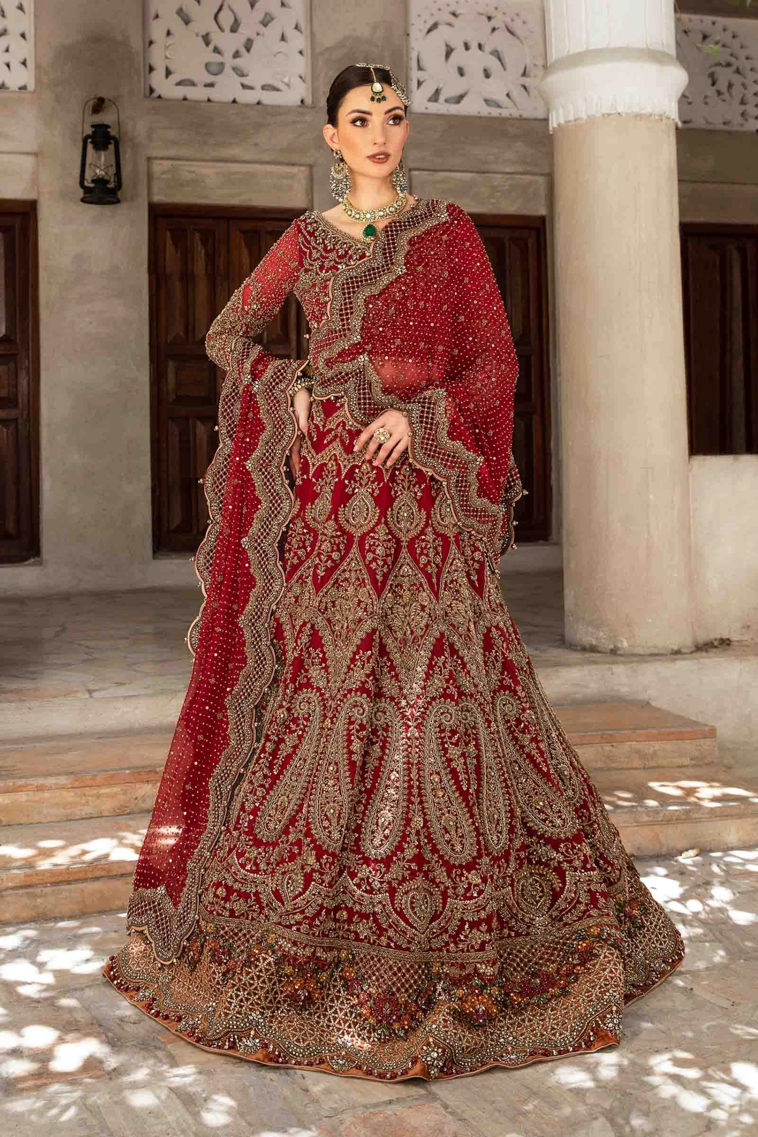 Royal Red Pakistani Bridal Dress In Lehenga Choli Style 3 Royal Red Pakistani Bridal Dress In Lehenga Choli Style