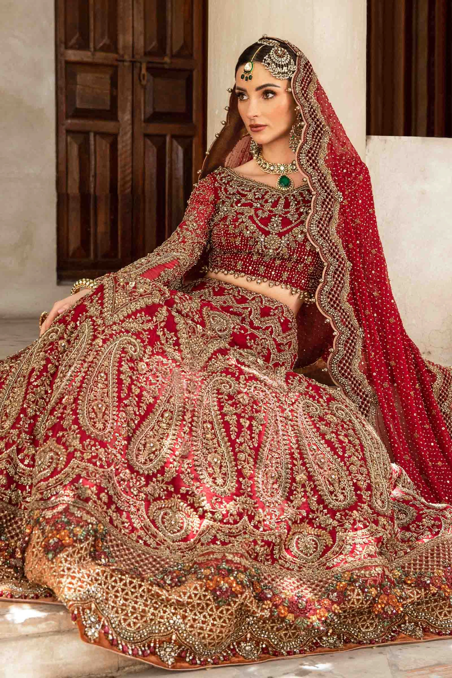 Royal Red Pakistani Bridal Dress In Lehenga Choli Style 6 Royal Red Pakistani Bridal Dress In Lehenga Choli Style - Image 4