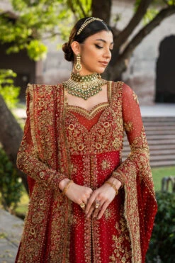 Red Pakistani Bridal Dress In Open Kameez Lehenga Style -LuxPak Bridal Studio Store RoyalRedPakistaniBridalDressinOpenKameezLehengaStyle