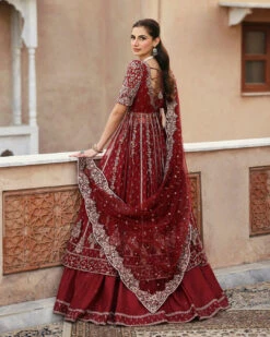 Red Pakistani Bridal Dress In Sharara And Shirt Style -LuxPak Bridal Studio Store RoyalRedPakistaniBridalDressinShararaandShirtStyle