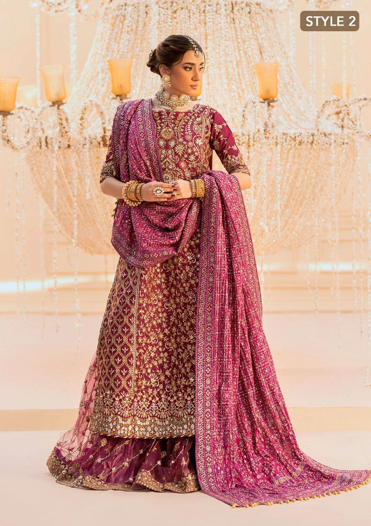 Shocking Pink Embellished Pakistani WeddingDress Kameez Gharara 4 Shocking Pink Embellished Pakistani WeddingDress Kameez Gharara - Image 2