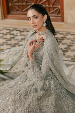 Silver Grey Queen Style Pakistani Wedding Heavily Embellished Pishwas -LuxPak Bridal Studio Store SilverGreyPakistaniWeddingHeavilyEmbellishedPishwas