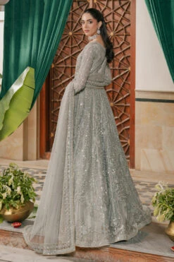 Silver Grey Queen Style Pakistani Wedding Heavily Embellished Pishwas -LuxPak Bridal Studio Store SilverGreyQueenStylePakistaniWeddingEmbellishedPishwas