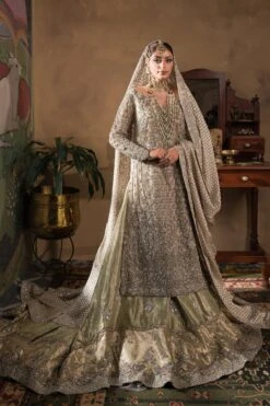 Silver Mint Pakistani Bridal Dress Classic Farshi Bridal Lehenga
