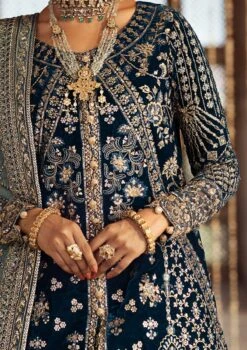 Teal Blue Embroidered Velvet Gown Pakistani Wedding Dress With Lehenga 8 Teal Blue Embroidered Velvet Gown Pakistani Wedding Dress With Lehenga -LuxPak Bridal Studio Store TealBlueEmbroideredVelvetGownPakistaniDresswithLehenga